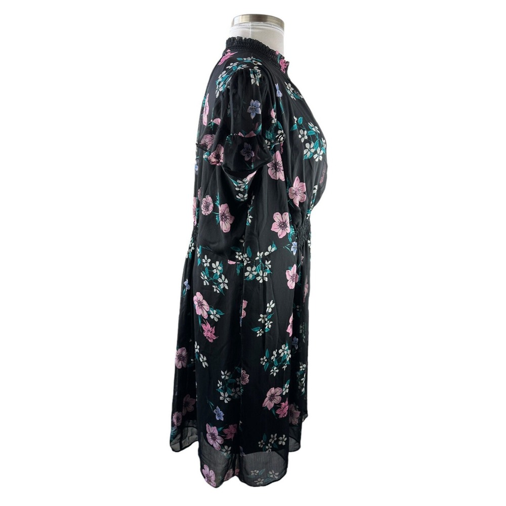 NWT Lane Bryant Floral Dress Blk Smocked Keyhole Chiffon Plus Size 24P 24 Petite - Picture 8 of 15
